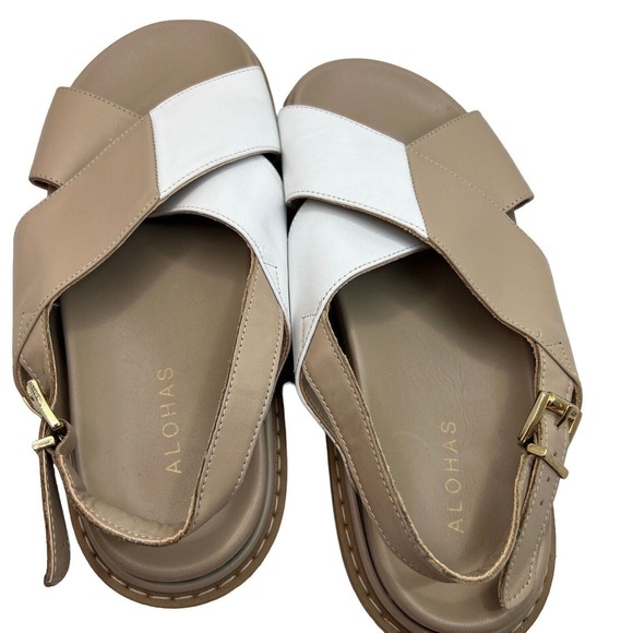 ALOHAS Marshmallow Bicolor Sandal In Stone Beige + Bright White Size 40 - Picture 9 of 11